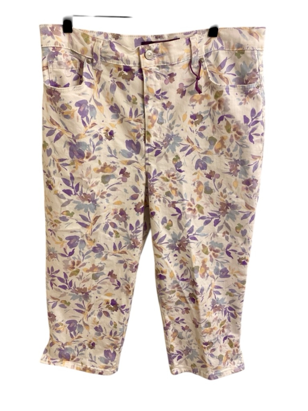 GLORIA VANDERBILT AMANDA CAPRI SPRING FLORAL DENIM PEDAL PUSHERS SZ 14 LILAC NEW